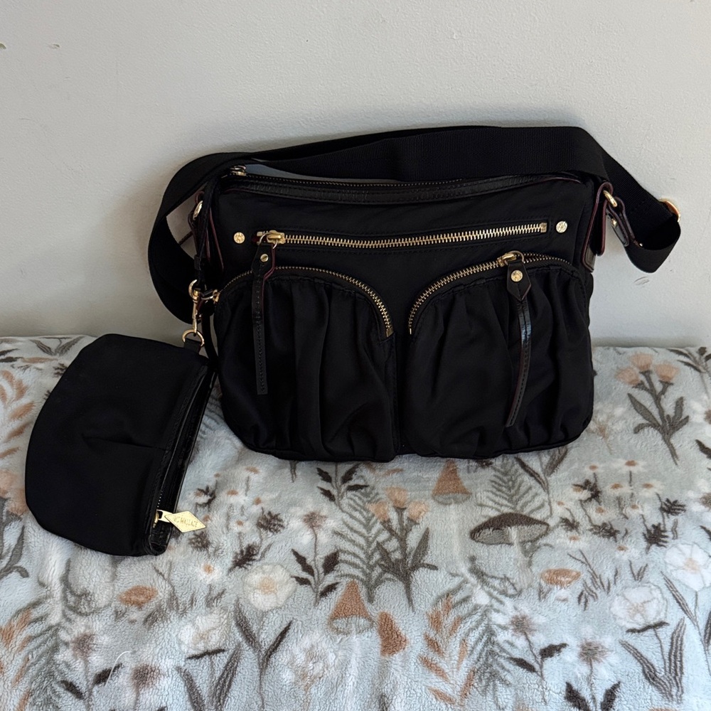 MZ Wallace Black Nylon Crossbody Bag with Gold Hardware